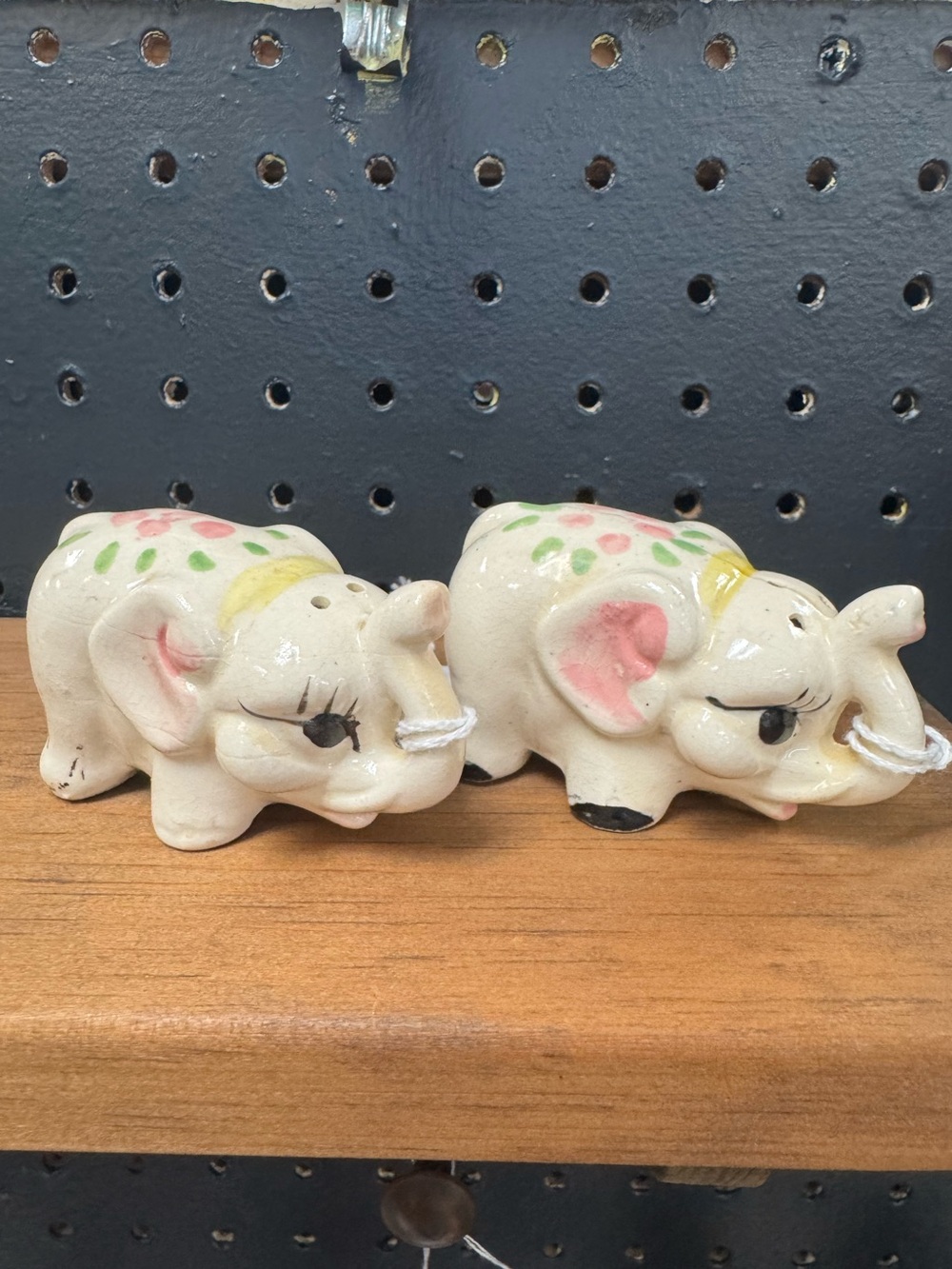 Vintage Anthropomorphic Elephant Ceramic Salt & Pepper Shakers Big Eyes Cork